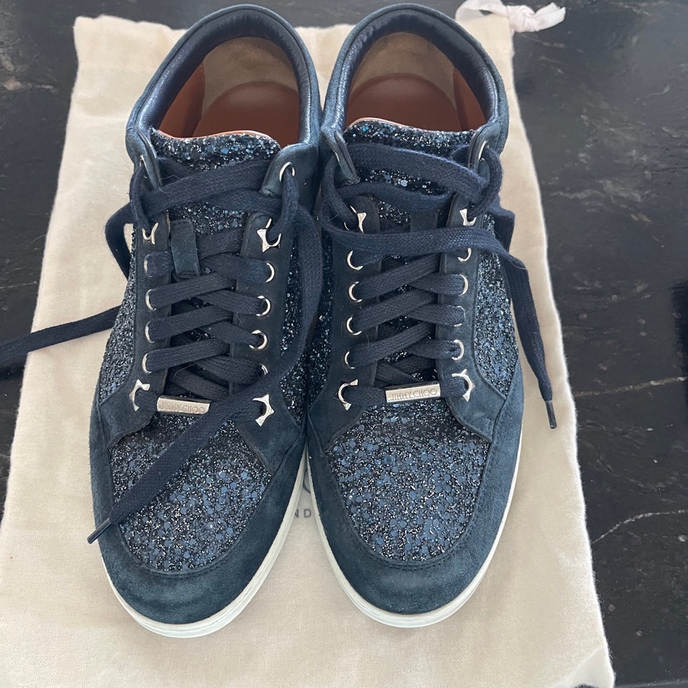 Jimmy Choo Navy Glitter  and Chrystal Sneakers- gently used